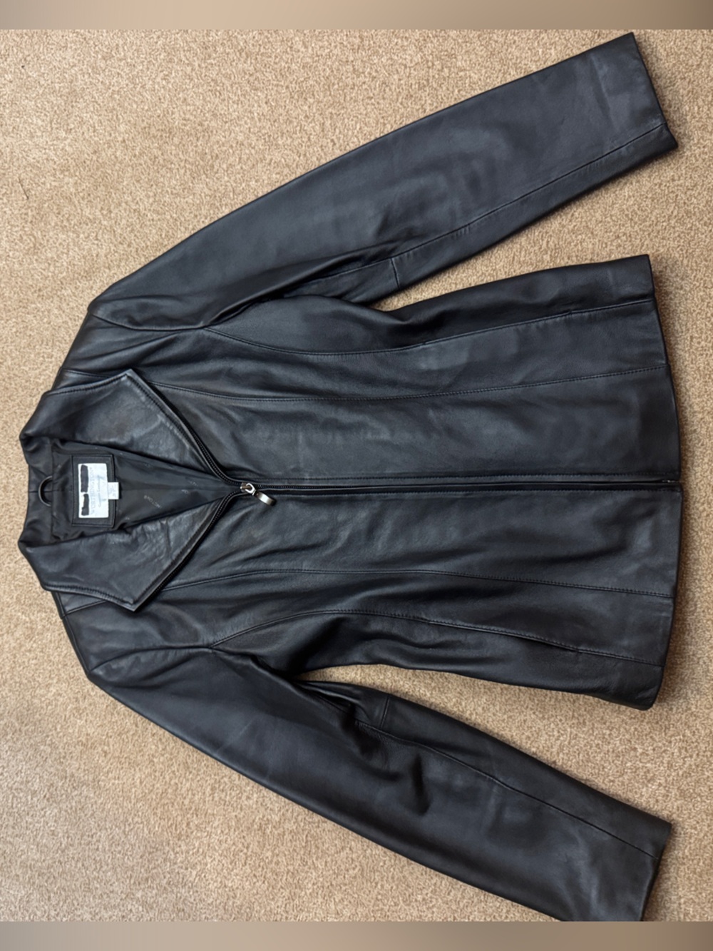Worthington Womens Black Leather Zip Jacket genuine lambskin size small